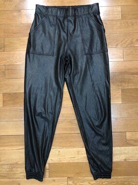 Spanx Faux Leather High Rise Black Pull On Joggers Size M